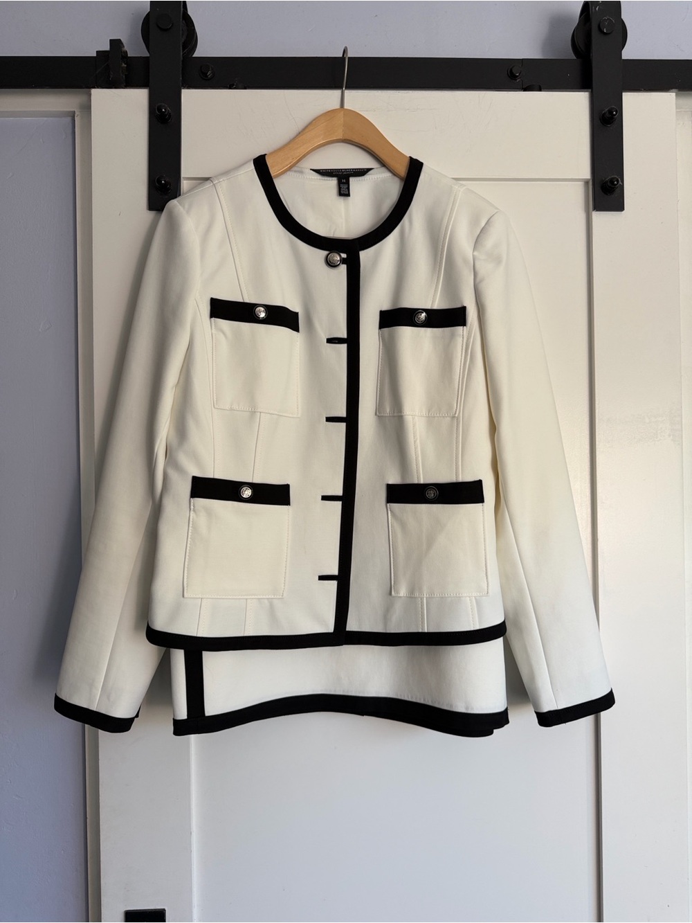 White House Black Market white Jacket with Black Trim